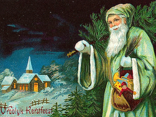 Rappresentazione di Santa Claus (o babbo Natale per molti popoli) vestito di verde